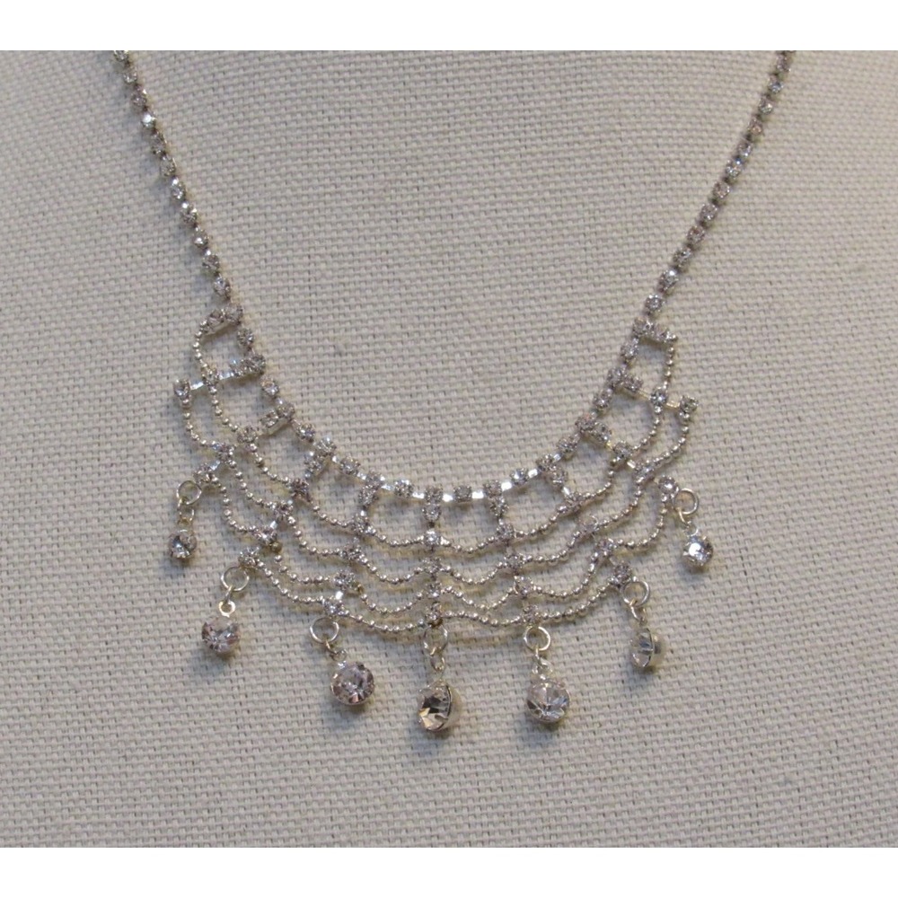 Silver Tone Clear Beaded Collar Necklace Retro Victorian Witchy Whimsygoth HOCO - Picture 1 of 10